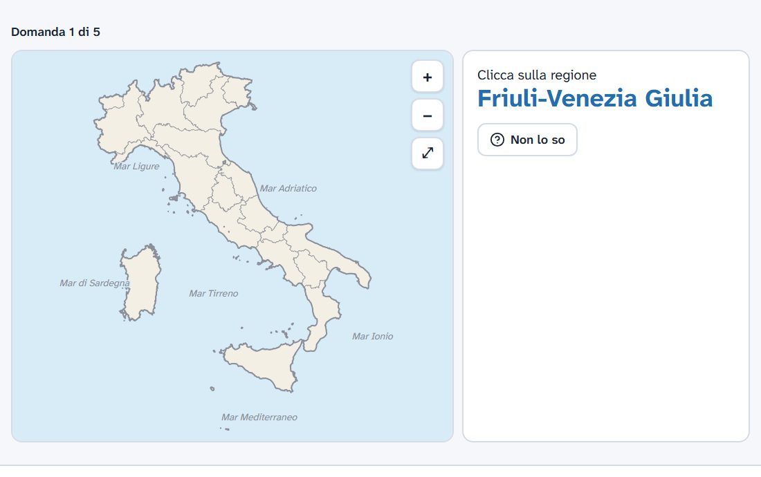 Una domanda del quiz: clicca sulla regione Friuli-Venezia Giulia